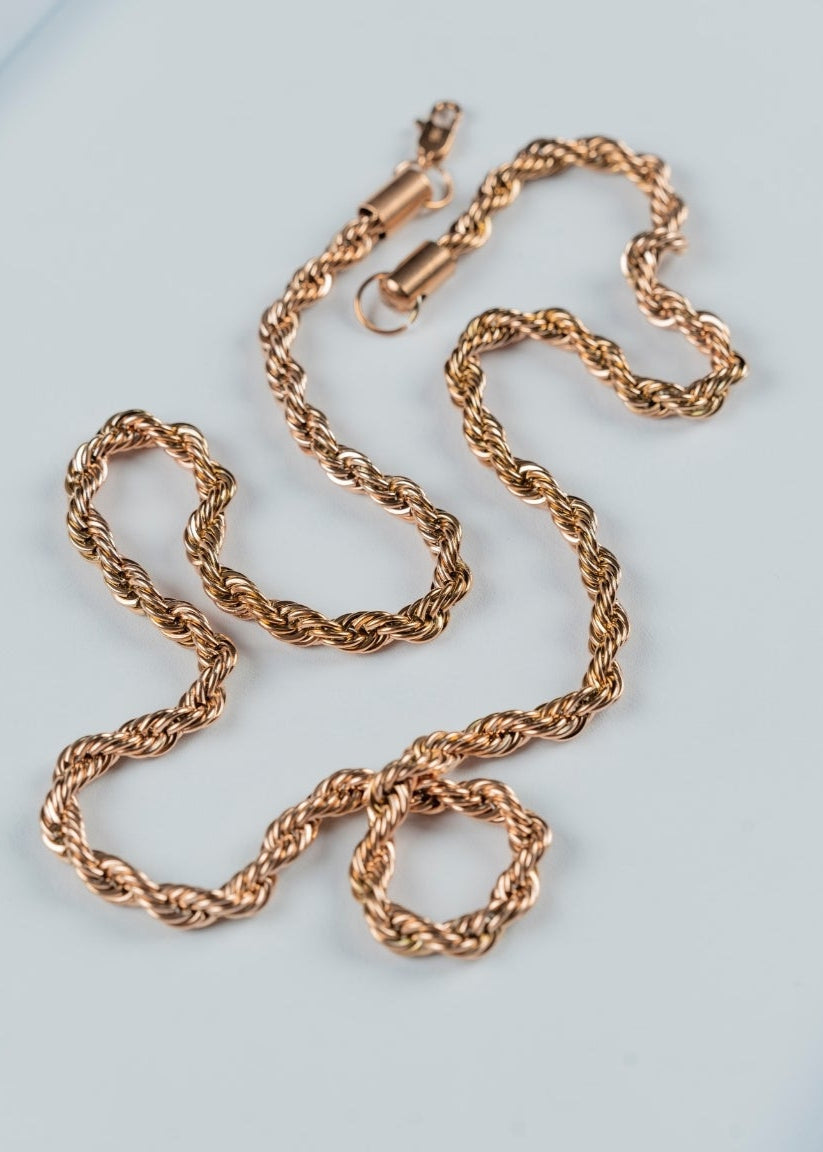 CADENA TEJIDO LARGO ORO ROSA 6MM X 65CMTS HOMBRE