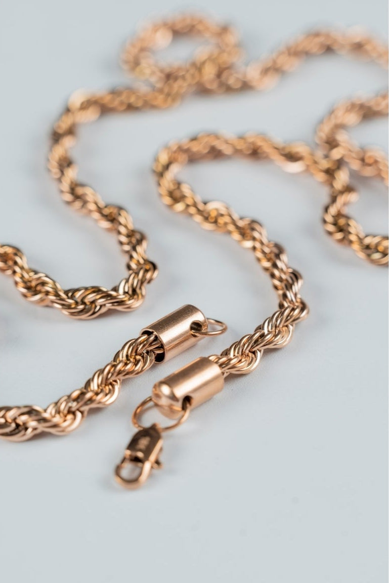 CADENA TEJIDO LARGO ORO ROSA 6MM X 65CMTS HOMBRE